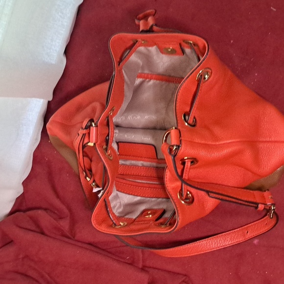 SOLD 🎁 NEW Michael Kors Orange & Brown Soft Pebble Leather Shoulder Bag - Picture 9 of 13